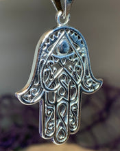 Load image into Gallery viewer, Hamsa Hand Necklace, Celtic Jewelry, Evil Eye Jewelry, Yoga Jewelry, Celtic Knot Jewelry, Protection Jewelry, Hand Jewelry, Yoga Gift
