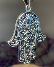 Load image into Gallery viewer, Hamsa Hand Necklace, Celtic Jewelry, Evil Eye Jewelry, Yoga Jewelry, Celtic Knot Jewelry, Protection Jewelry, Hand Jewelry, Yoga Gift