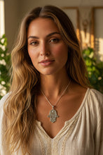 Load image into Gallery viewer, Hamsa Hand Necklace, Celtic Jewelry, Evil Eye Jewelry, Yoga Jewelry, Celtic Knot Jewelry, Protection Jewelry, Hand Jewelry, Yoga Gift