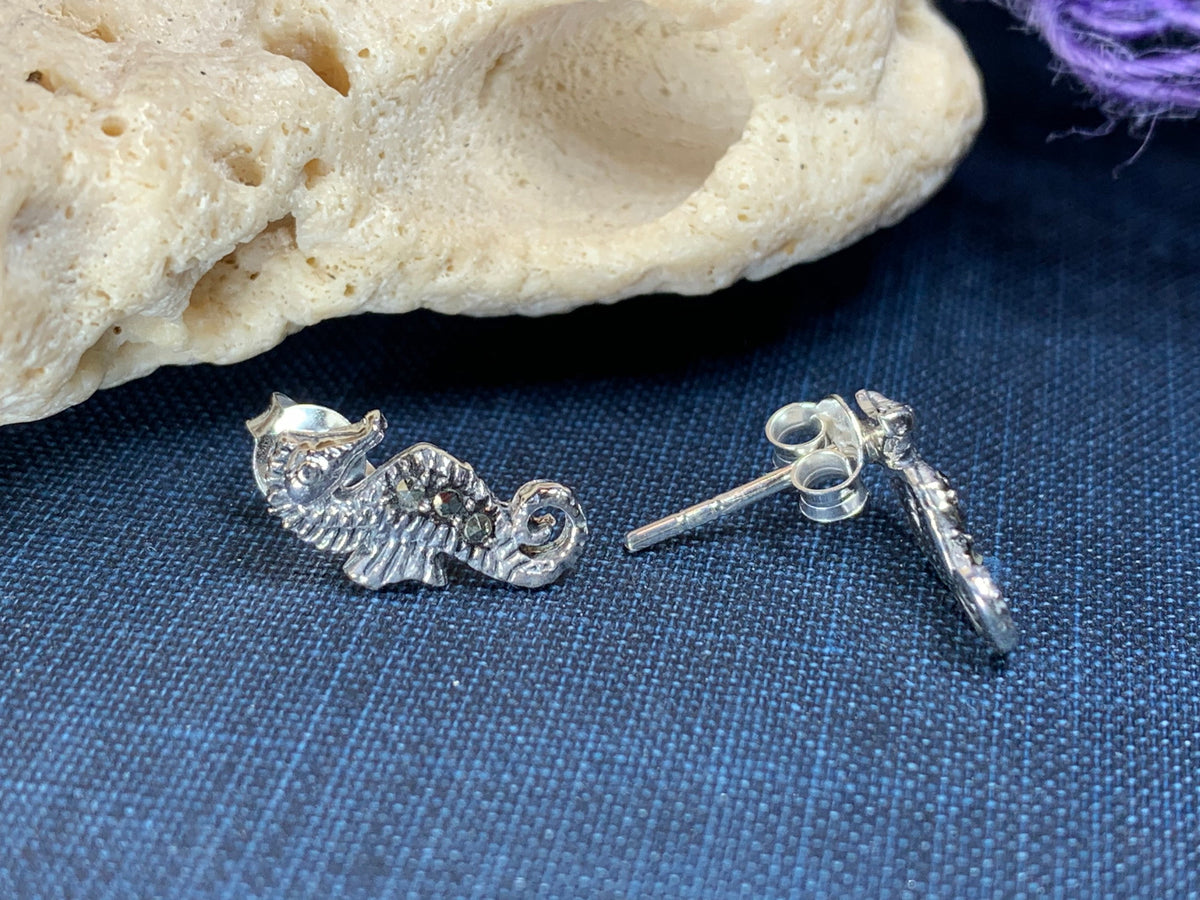 Seahorse Marcasite Earrings – Celtic Crystal Design Jewelry