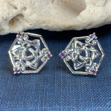 Load image into Gallery viewer, Amethyst Trinity Knot Stud Earrings 07