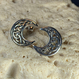 Celtic Crescent Moon Stud Earrings