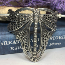 Load image into Gallery viewer, Dragonfly Hair Slide, Celtic Barrette, Hair Jewelry, Wiccan Jewelry, Celtic Jewelry, Shawl Pin, Art Deco Jewelry, Bun Holder