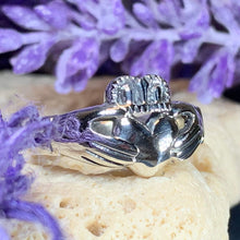 Load image into Gallery viewer, Traditional Irish Claddagh ring symbolizing love, loyalty and friendship. Sterling silver Irish jewelry Celtic Crystal Designs