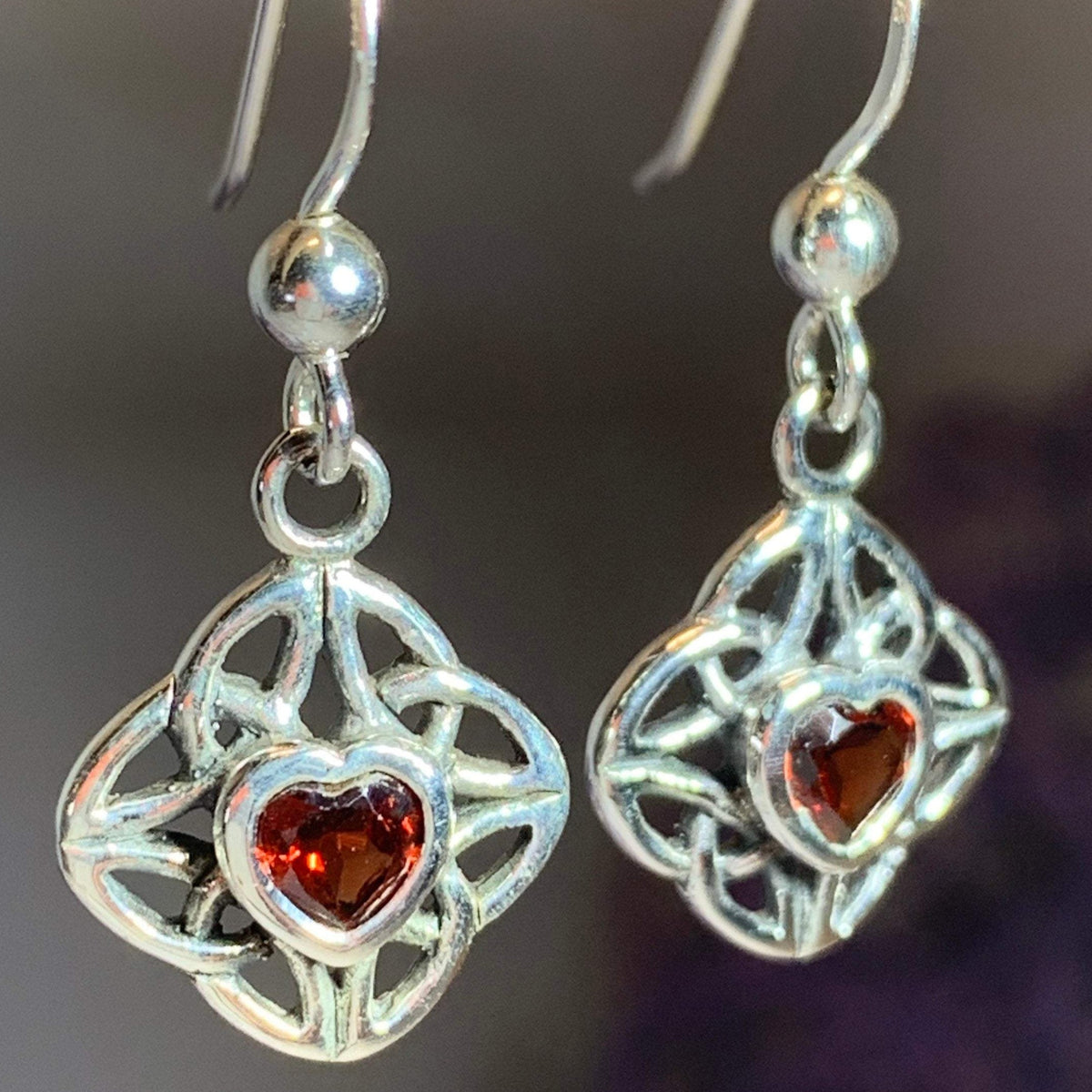 Heart Gemstone Celtic Trinity Knot Earrings in Sterling Silver — view 6