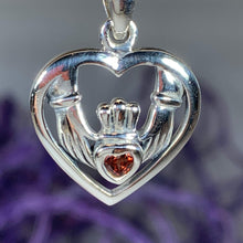 Load image into Gallery viewer, Traditional Irish Claddagh necklace symbolizing love, loyalty and friendship. Sterling silver Irish jewelry Celtic Crystal Designs