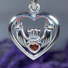 Load image into Gallery viewer, Traditional Irish Claddagh necklace symbolizing love, loyalty and friendship. Sterling silver Irish jewelry Celtic Crystal Designs
