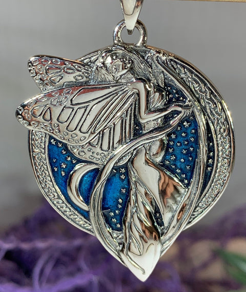 Load image into Gallery viewer, Blue Moon Fairy Necklace in Sterling Silver