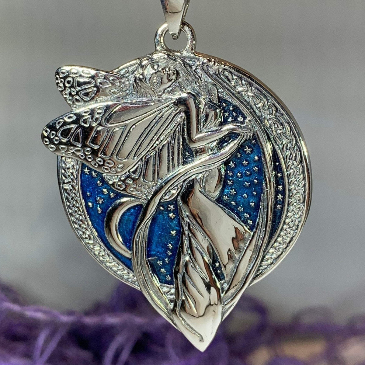 Blue Moon Fairy Necklace in Sterling Silver – Celtic Crystal Blue Moon Fairy Necklace in Sterling Silver – Celtic Crystal