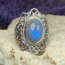 Load image into Gallery viewer, Celtic Spiral Ring, Labradorite Jewelry, Irish Ring, Celestial Jewelry, Celtic Jewelry, Anniversary Gift, Wiccan Jewelry, Wife Gift
