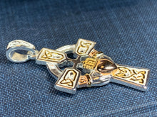 Load image into Gallery viewer, Tri-Color Claddagh Cross Necklace
