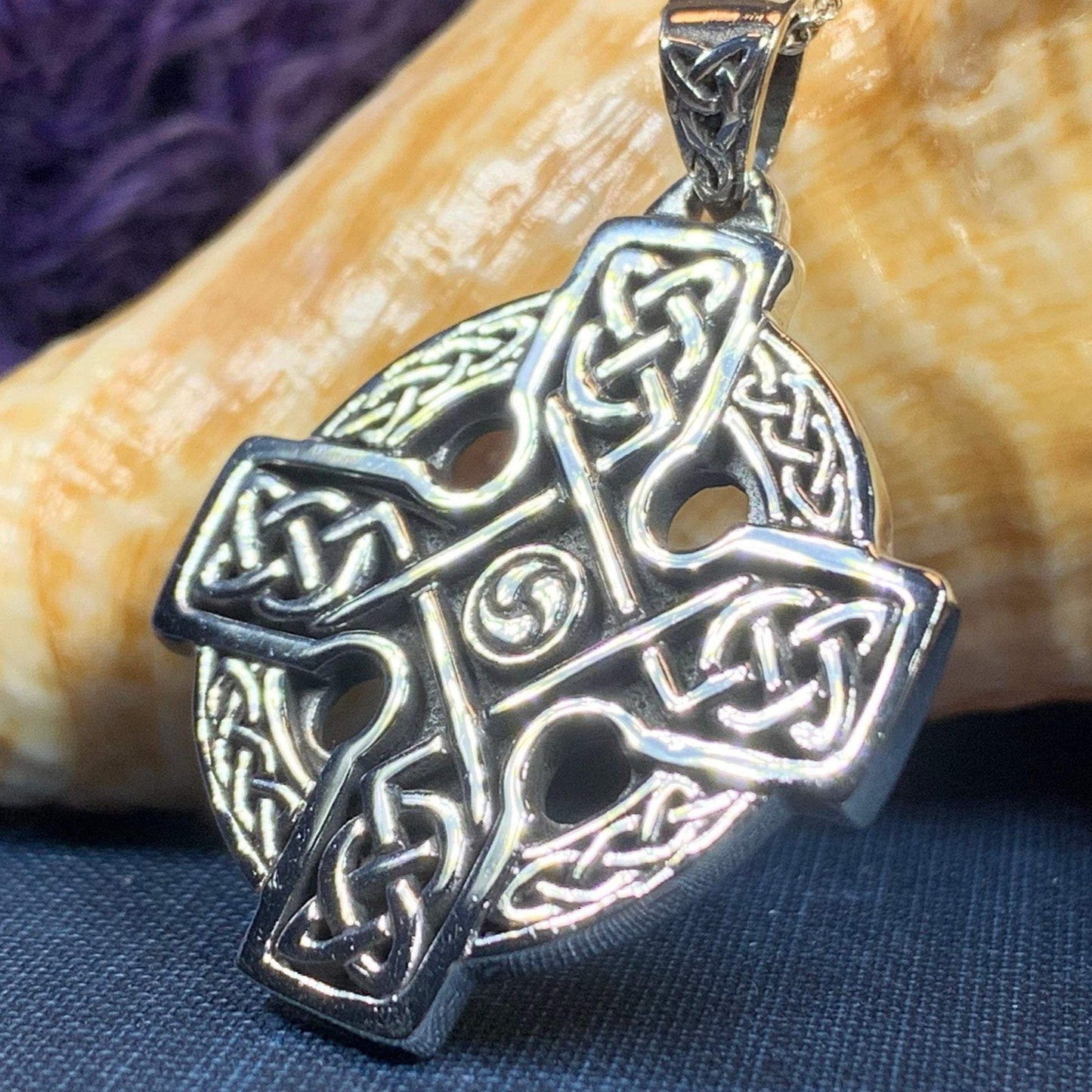 Lyre Celtic Cross Necklace — view 9