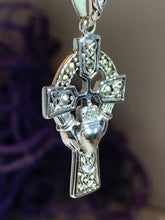 Load image into Gallery viewer, Marcasite Claddagh Cross Necklace