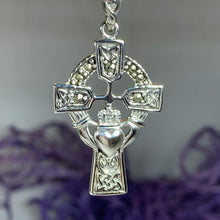 Load image into Gallery viewer, Marcasite Claddagh Cross Necklace