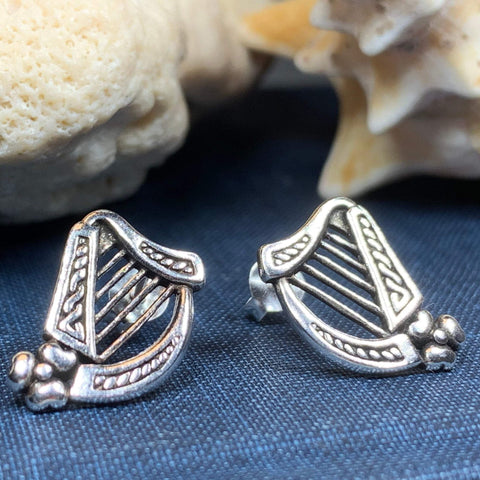 Load image into Gallery viewer, Cian Irish Harp Post Earrings in Sterling Silver