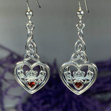 Load image into Gallery viewer, Traditional Irish Claddagh earrings symbolizing love, loyalty and friendship. Sterling silver Irish jewelry Celtic Crystal Designs