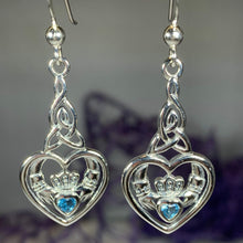 Load image into Gallery viewer, Traditional Irish Claddagh earrings symbolizing love, loyalty and friendship. Sterling silver Irish jewelry Celtic Crystal Designs