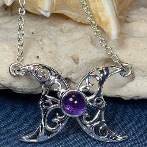 Load image into Gallery viewer, Morgana Celtic Moon Necklace in Sterling Silver