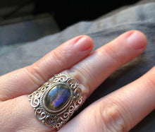 Load image into Gallery viewer, Celtic Spiral Ring, Labradorite Jewelry, Irish Ring, Celestial Jewelry, Celtic Jewelry, Anniversary Gift, Wiccan Jewelry, Wife Gift
