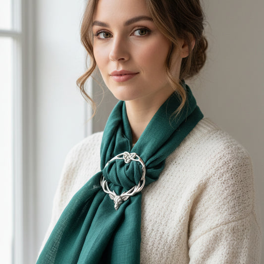 Woodland Stag Pewter Scarf Ring - Handmade in England