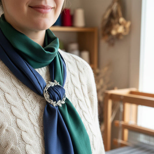 Pewter Oak Leaf & Acorn Scarf Ring - Handmade in England