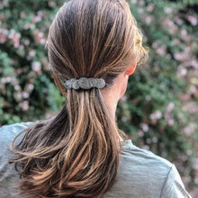 Load image into Gallery viewer, Scottish Paisley Hair Clip, Celtic Barrette, Scotland Jewelry, Friendship Gift, Celtic Hair Slide, Celtic Jewelry, Pewter Barrette