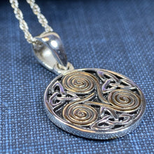 Load image into Gallery viewer, Spiral Necklace, Celtic Jewelry, Irish Jewelry, Triskele Jewelry, Wiccan Jewelry, Anniversary Gift, Pagan Jewelry, Girlfriend Gift, Mom Gift