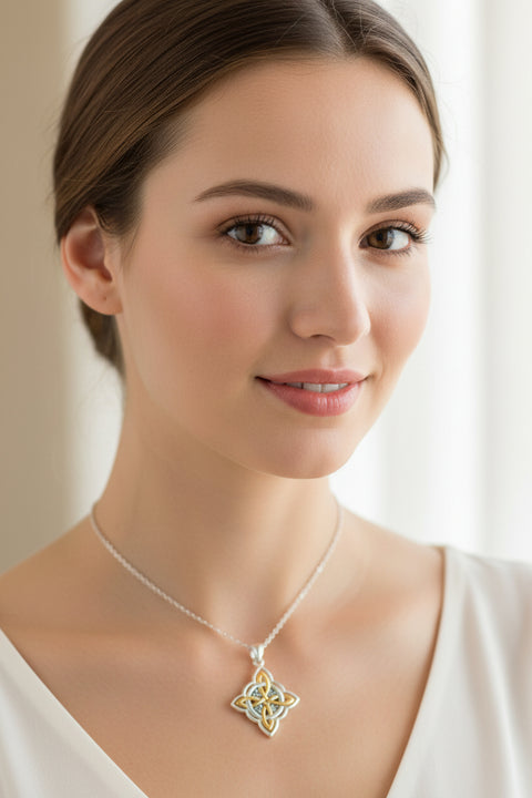 Load image into Gallery viewer, Classic Quaternary Knot Necklace in Sterling Silver
