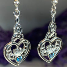 Load image into Gallery viewer, Traditional Irish Claddagh earrings symbolizing love, loyalty and friendship. Sterling silver Irish jewelry Celtic Crystal Designs