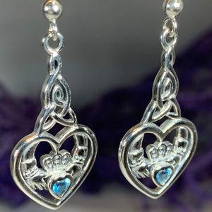 Traditional Irish Claddagh earrings symbolizing love, loyalty and friendship. Sterling silver Irish jewelry Celtic Crystal Designs