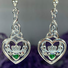 Load image into Gallery viewer, Traditional Irish Claddagh earrings symbolizing love, loyalty and friendship. Sterling silver Irish jewelry Celtic Crystal Designs
