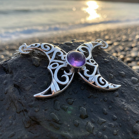 Load image into Gallery viewer, Morgana Celtic Moon Necklace in Sterling Silver