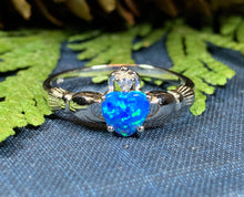 Load image into Gallery viewer, Erline Claddagh Blue Opal Ring