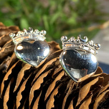 Load image into Gallery viewer, Traditional Irish Claddagh earrings symbolizing love, loyalty and friendship. Sterling silver Irish jewelry Celtic Crystal Designs