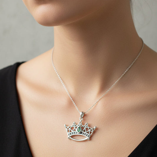 Celtic Irish Princess Crown Necklace in Sterling Silver