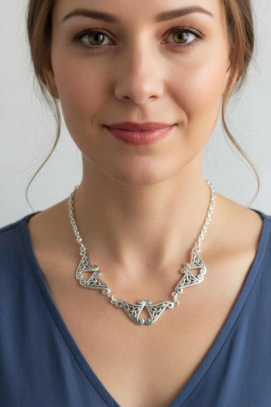 Morna Celtic Trinity Knot Necklace in Sterling Silver — view 3