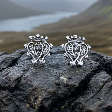 Load image into Gallery viewer, Luckenbooth Earrings, Scotland Jewelry, Celtic Jewelry, Thistle Jewelry, Anniversary Gift, Bridal Jewelry, Heart Jewelry, Mom Gift