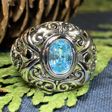 Load image into Gallery viewer, Celtic Morning Ring, Celtic Jewelry, Irish Jewelry, Blue Topaz Ring, Irish Ring, Irish Dance Gift, Anniversary Gift, Bridal Ring, Wiccan