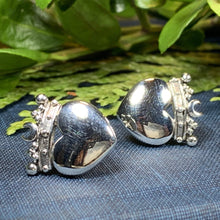 Load image into Gallery viewer, Traditional Irish Claddagh earrings symbolizing love, loyalty and friendship. Sterling silver Irish jewelry Celtic Crystal Designs