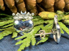 Load image into Gallery viewer, Traditional Irish Claddagh earrings symbolizing love, loyalty and friendship. Sterling silver Irish jewelry Celtic Crystal Designs