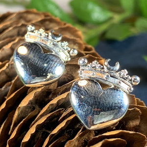Traditional Irish Claddagh earrings symbolizing love, loyalty and friendship. Sterling silver Irish jewelry Celtic Crystal Designs
