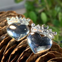 Load image into Gallery viewer, Traditional Irish Claddagh earrings symbolizing love, loyalty and friendship. Sterling silver Irish jewelry Celtic Crystal Designs