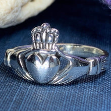 Load image into Gallery viewer, Traditional Irish Claddagh ring symbolizing love, loyalty and friendship. Sterling silver Irish jewelry Celtic Crystal Designs