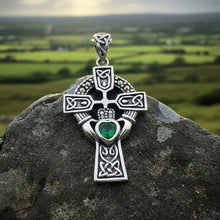 Load image into Gallery viewer, Claddagh Cross Necklace, Irish Cross, Celtic Cross Jewelry, First Communion Gift, Mom Gift, Celtic Cross Necklace, Religious Jewelry