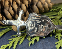 Load image into Gallery viewer, Lion Sword Kilt Pin, Celtic Jewelry, Scotland Jewelry, Groom Gift, Bagpiper Gift, Dad Gift, Gift for Him, Fireman Gift, Police Gift