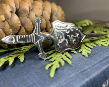 Load image into Gallery viewer, Lion Sword Kilt Pin, Celtic Jewelry, Scotland Jewelry, Groom Gift, Bagpiper Gift, Dad Gift, Gift for Him, Fireman Gift, Police Gift