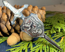 Load image into Gallery viewer, Lion Sword Kilt Pin, Celtic Jewelry, Scotland Jewelry, Groom Gift, Bagpiper Gift, Dad Gift, Gift for Him, Fireman Gift, Police Gift