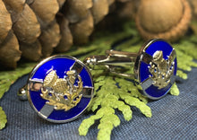 Load image into Gallery viewer, Thistle Cuff Links, Scotland Jewelry, Celtic Jewelry, Dad Gift, Bagpiper Gift, Groom Gift, Best Man Gift, Boyfriend Gift, Saltire Jewelry

