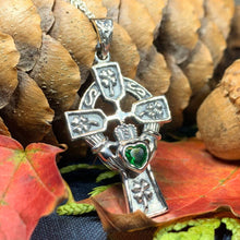 Load image into Gallery viewer, Claddagh Cross Necklace, Irish Cross, Celtic Cross Jewelry, First Communion Gift, Shamrock Jewelry, Celtic Cross Necklace, Religious Jewelry
