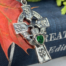Load image into Gallery viewer, Claddagh Cross Necklace, Irish Cross, Celtic Cross Jewelry, First Communion Gift, Shamrock Jewelry, Celtic Cross Necklace, Religious Jewelry